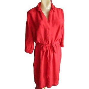 Women's sz 8 Vintage Dress Fred Rothschild Red With Belt & Button Details 1970's